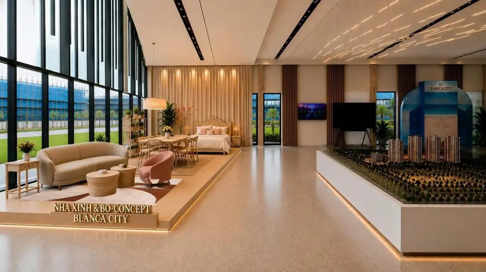Không gian trải nghiệm vật liệu và nội thất tại văn phòng bán hàng Blanca City